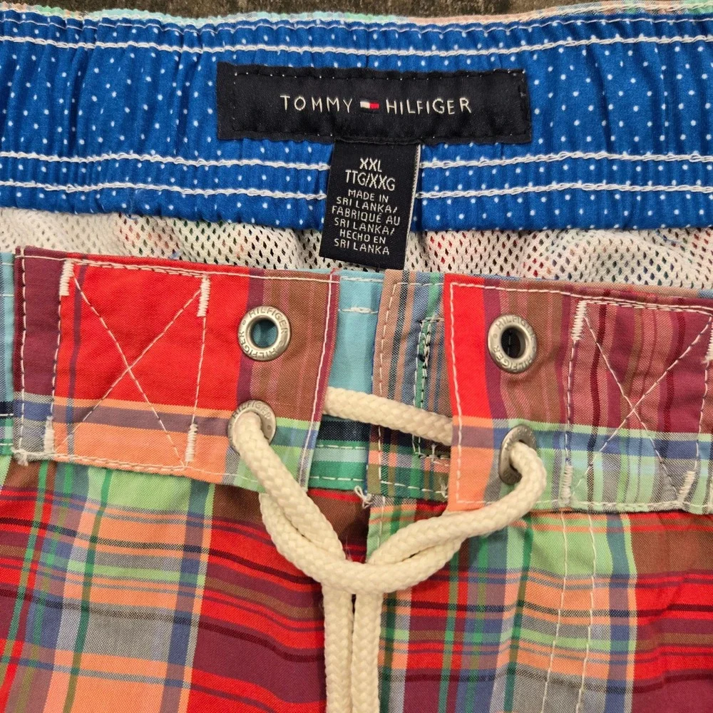 Vintage 2010s Tommy Hilfiger Madras Plaid Swim Trunks Board Shorts MeshLined XXL